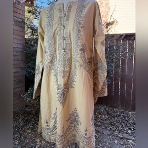 Elegant Embroidered Midi Dress - Cream and Gray